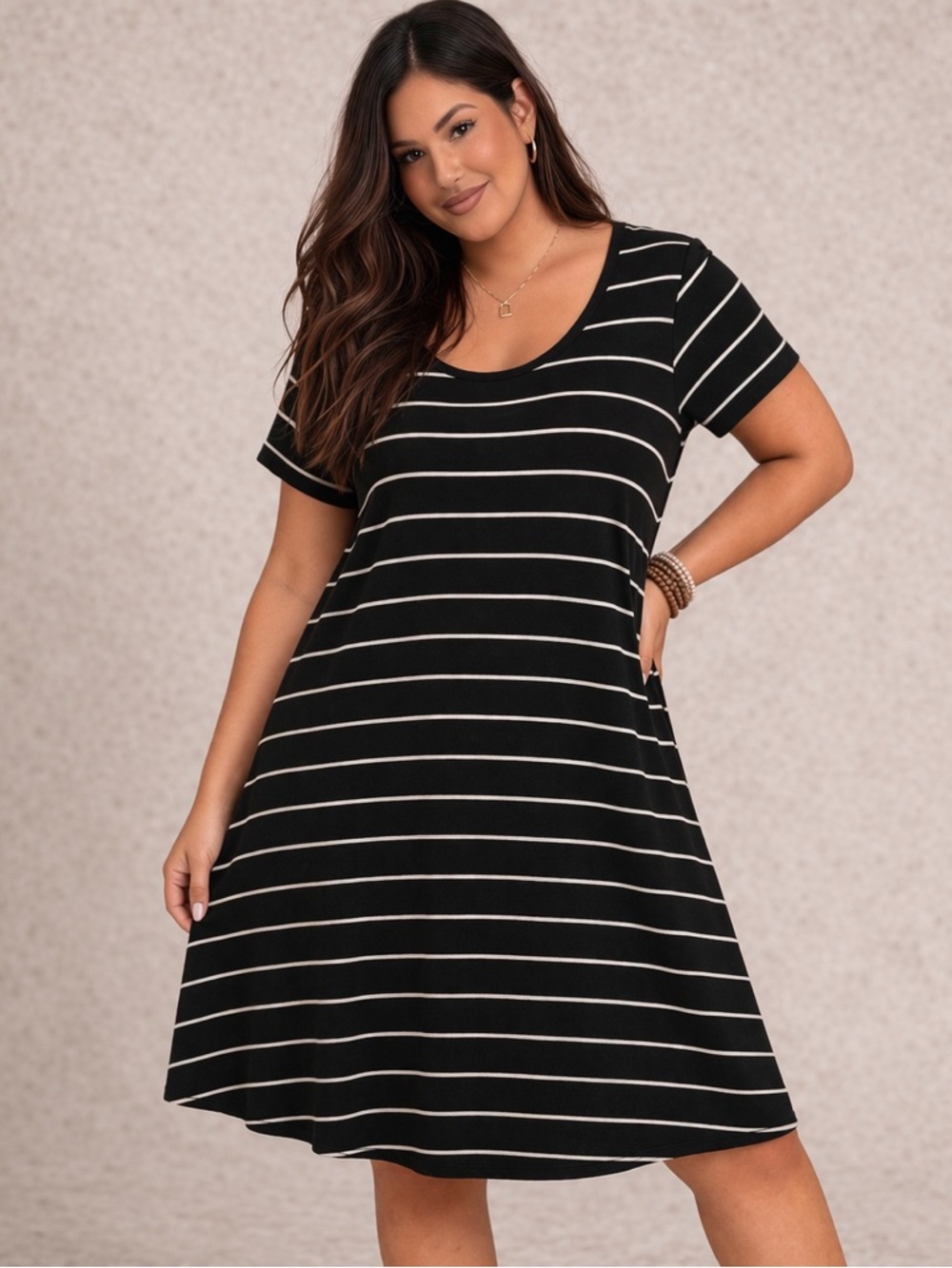 🔥5/$30🔥 Love Hanna Striped Casual T-Dress